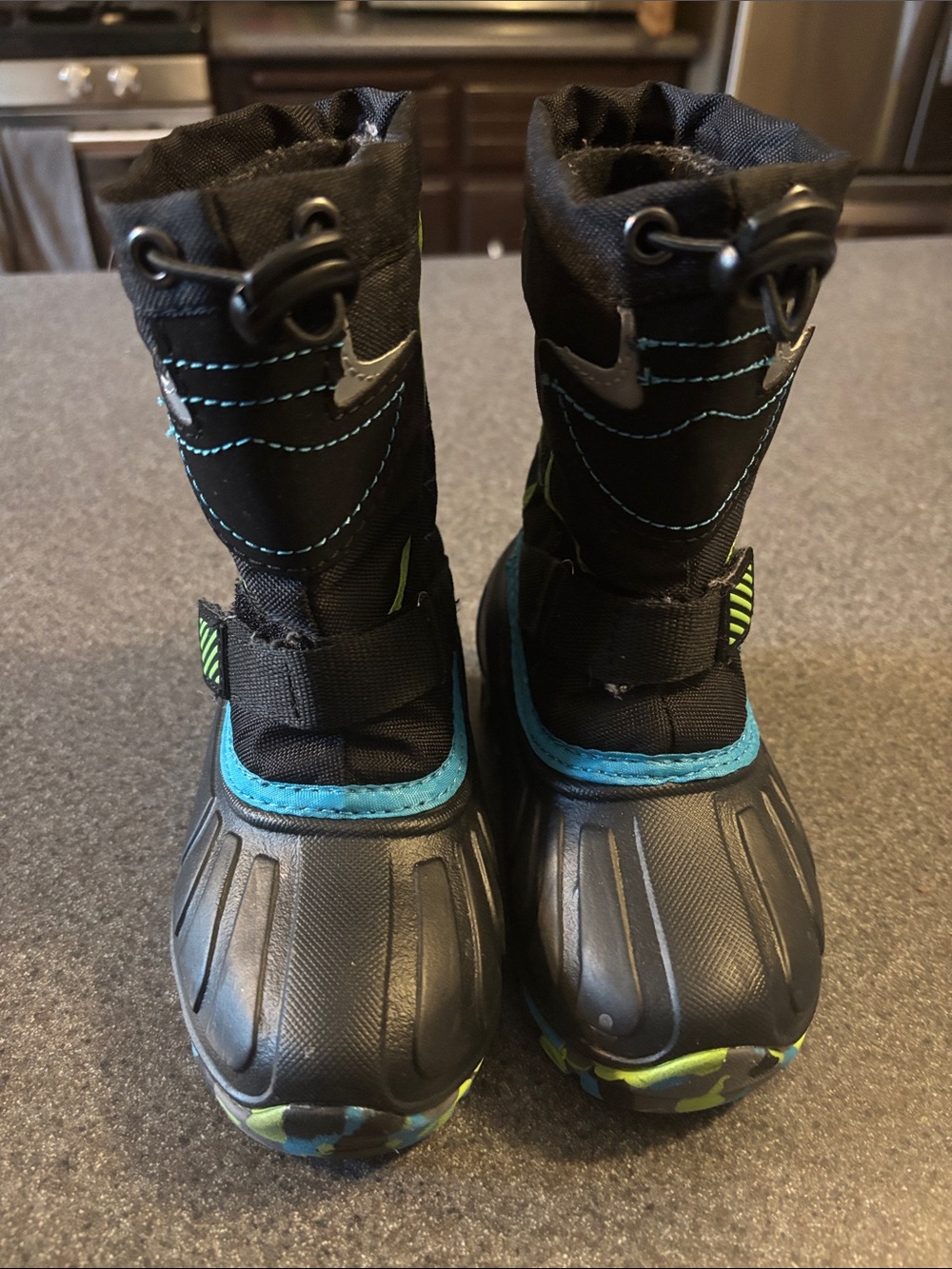Nike Kids Black Boots with Teal and Lime Accents